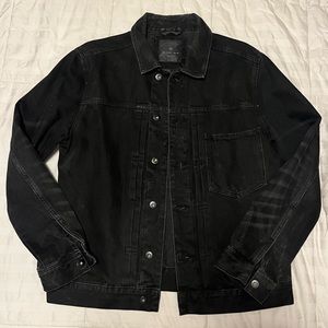 Zara distressed Black denim trucker button down jacket XL